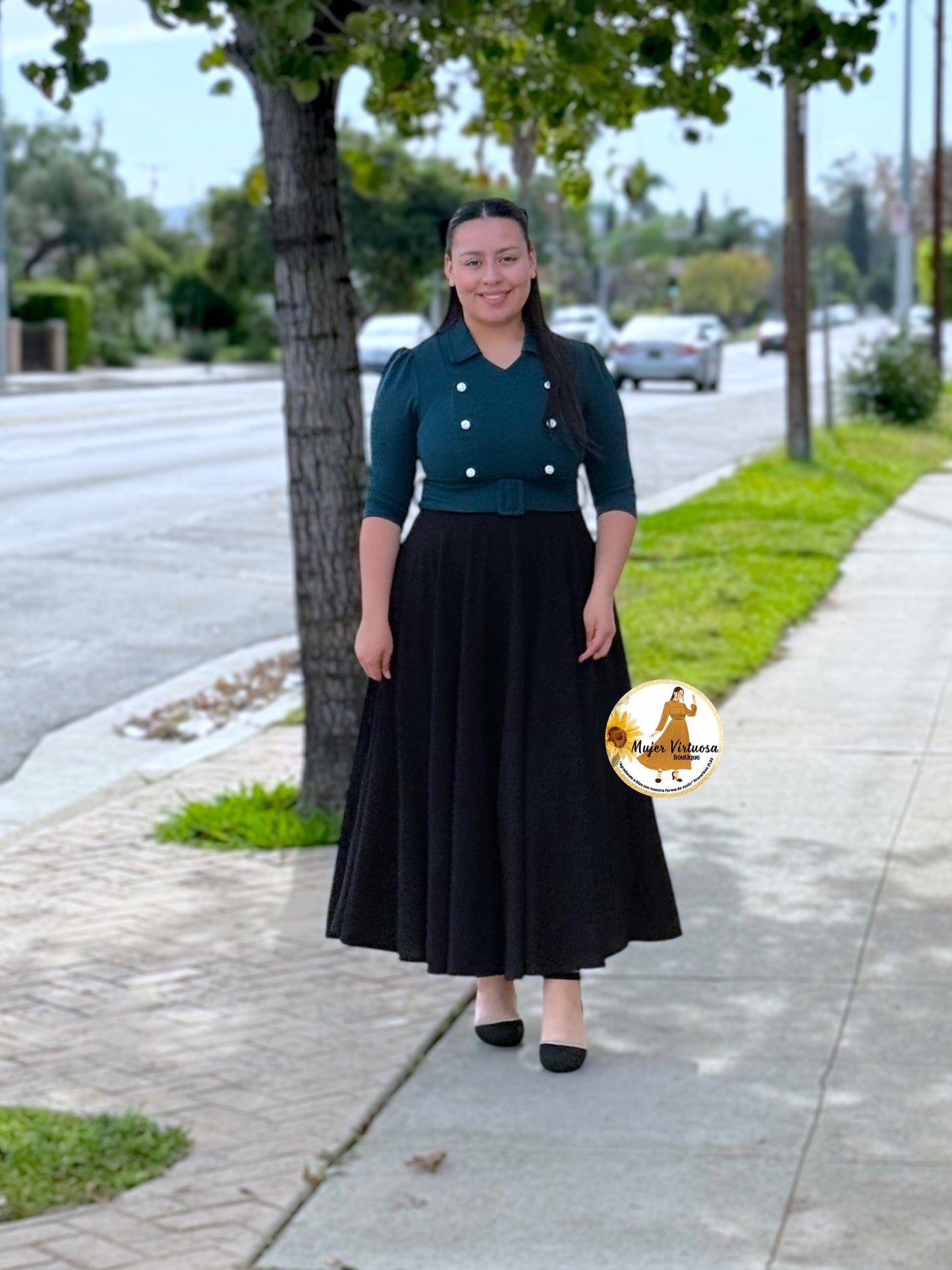 Frida Forest Green & Black Dress