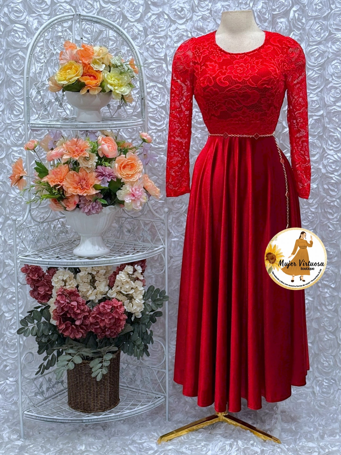 Red Lace & Velvet Dress