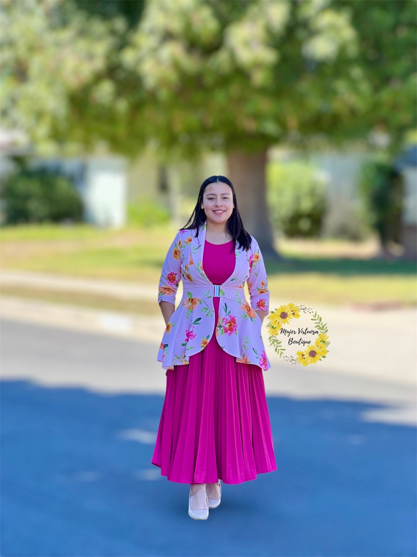 Cristel Fucsia Pleated Dress