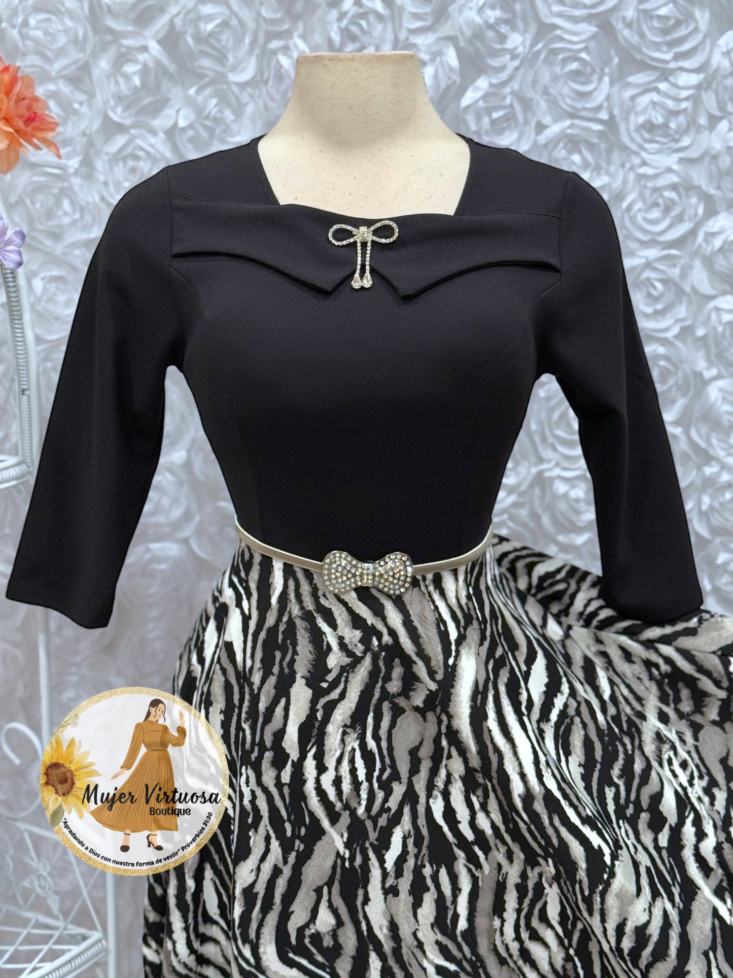 Alma Black Animal Print Dress