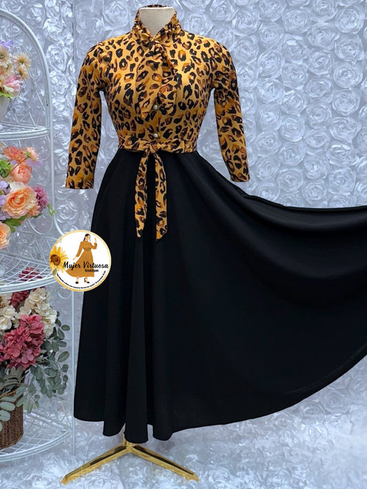 Animal Print & Black Sailor Dress