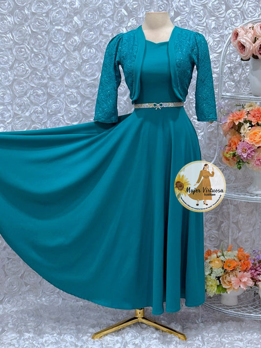 Emma Aqua Lace Blazer Dress