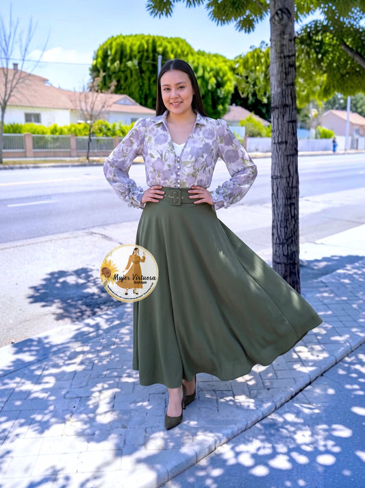 Marina Olive Belted Skirt