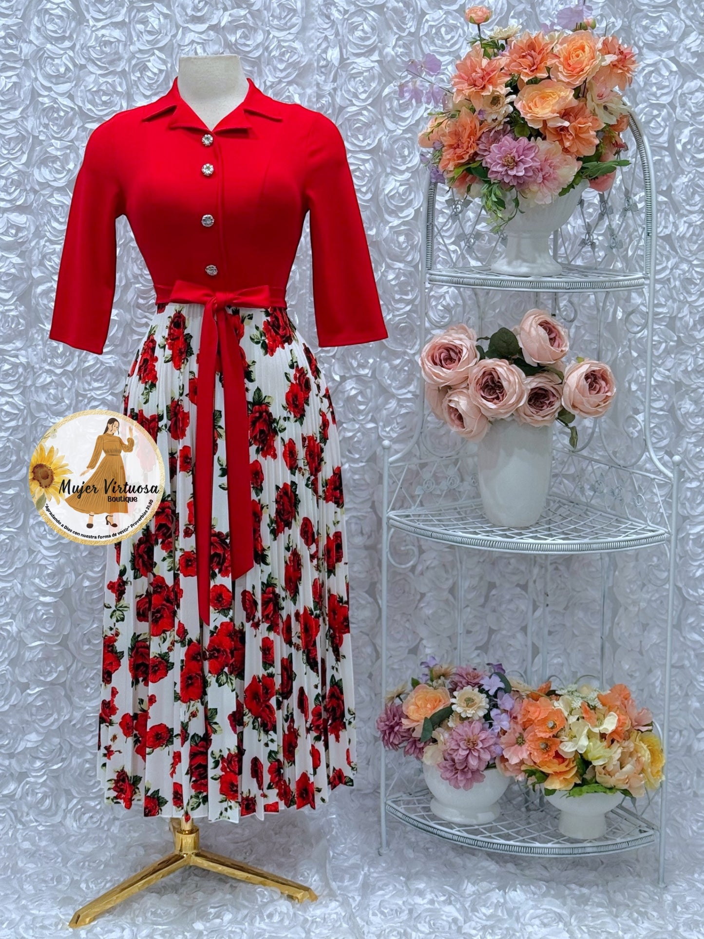 Eliza Red/White Floral Dress