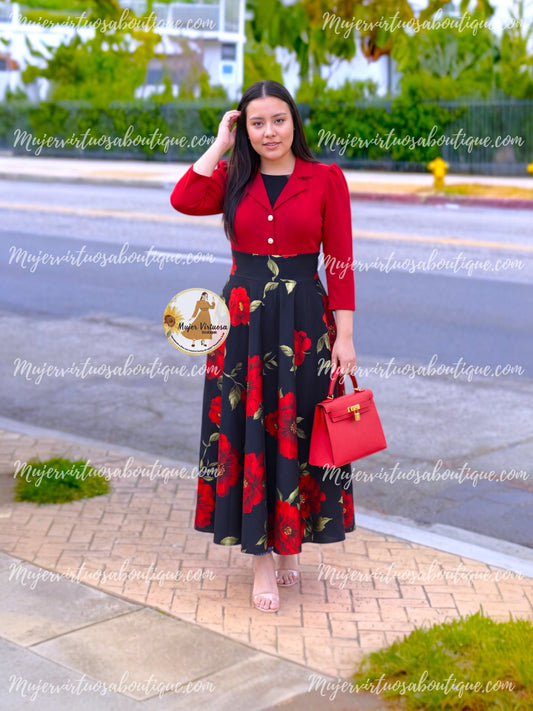 Maya Red & Black Dress