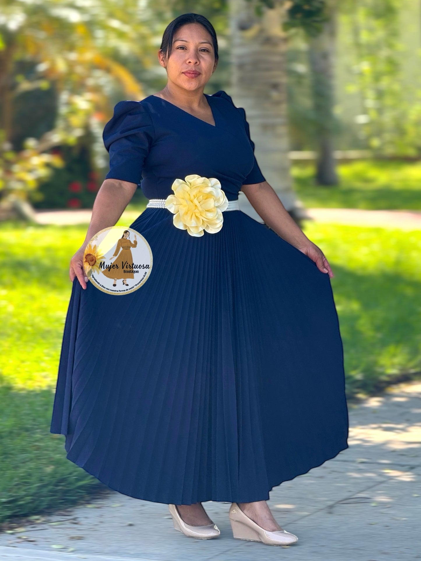 Navy Blue Pleated Dress “Jessica”