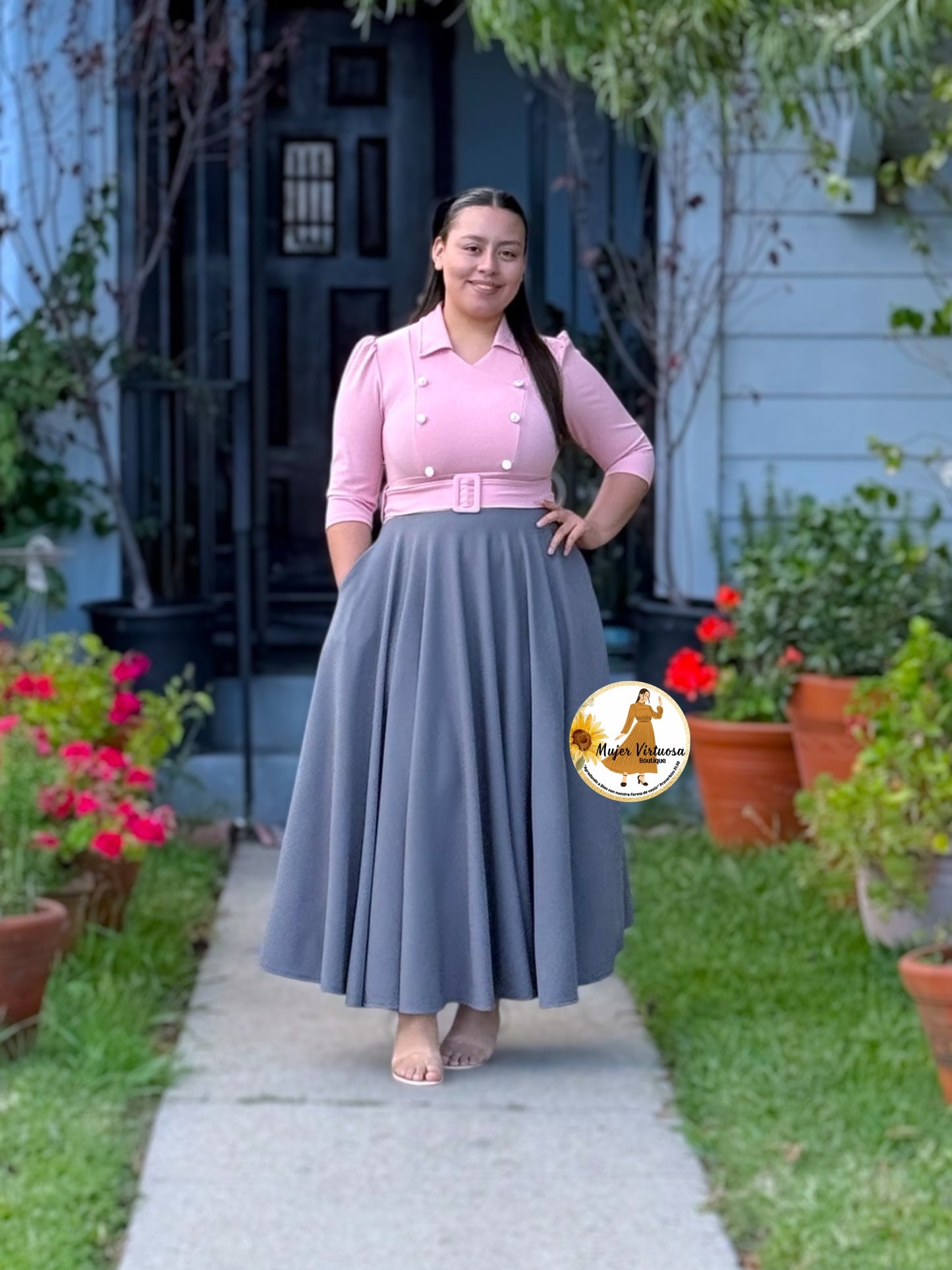 Frida Pink & Grey Dress