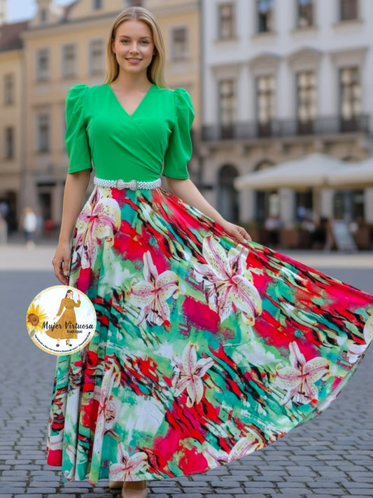 Suri Green Lily Flowers Dress
