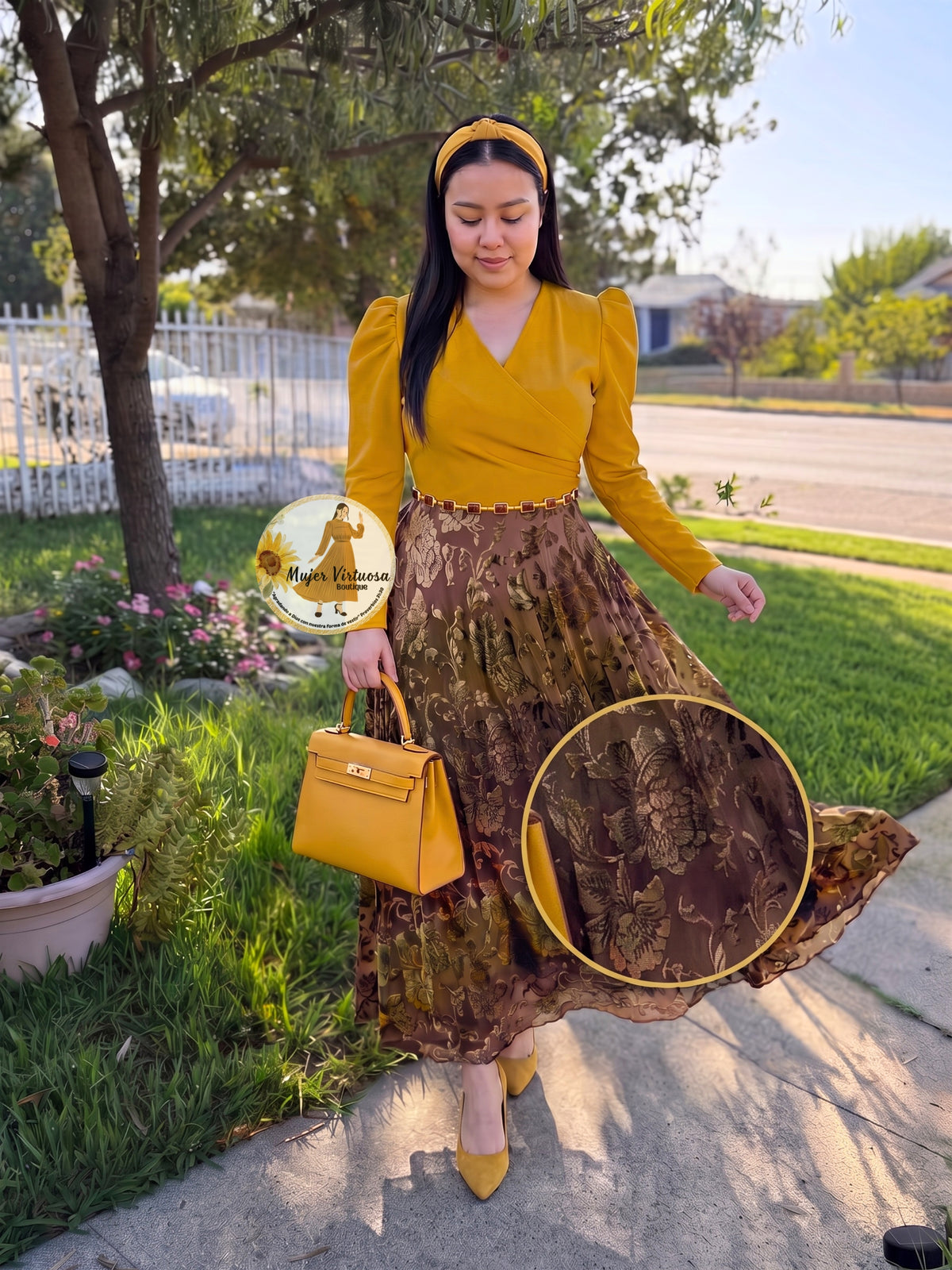 Larissa Mustard & Velvet Floral Dress