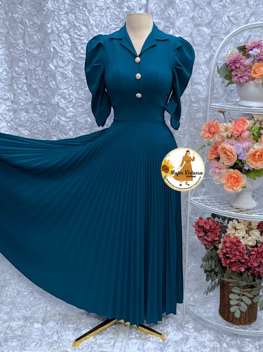 Teal Pleated Dress