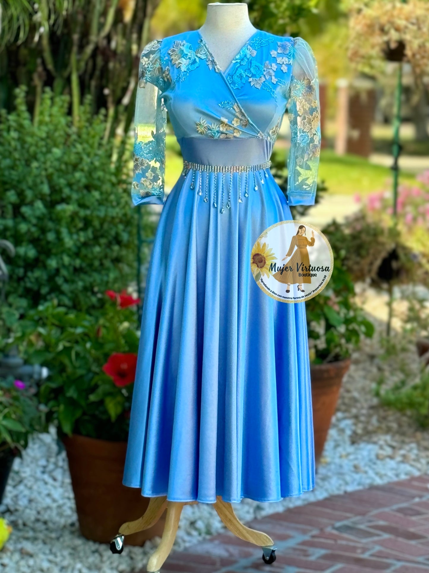 Cecilia Sky Blue Satin Dress