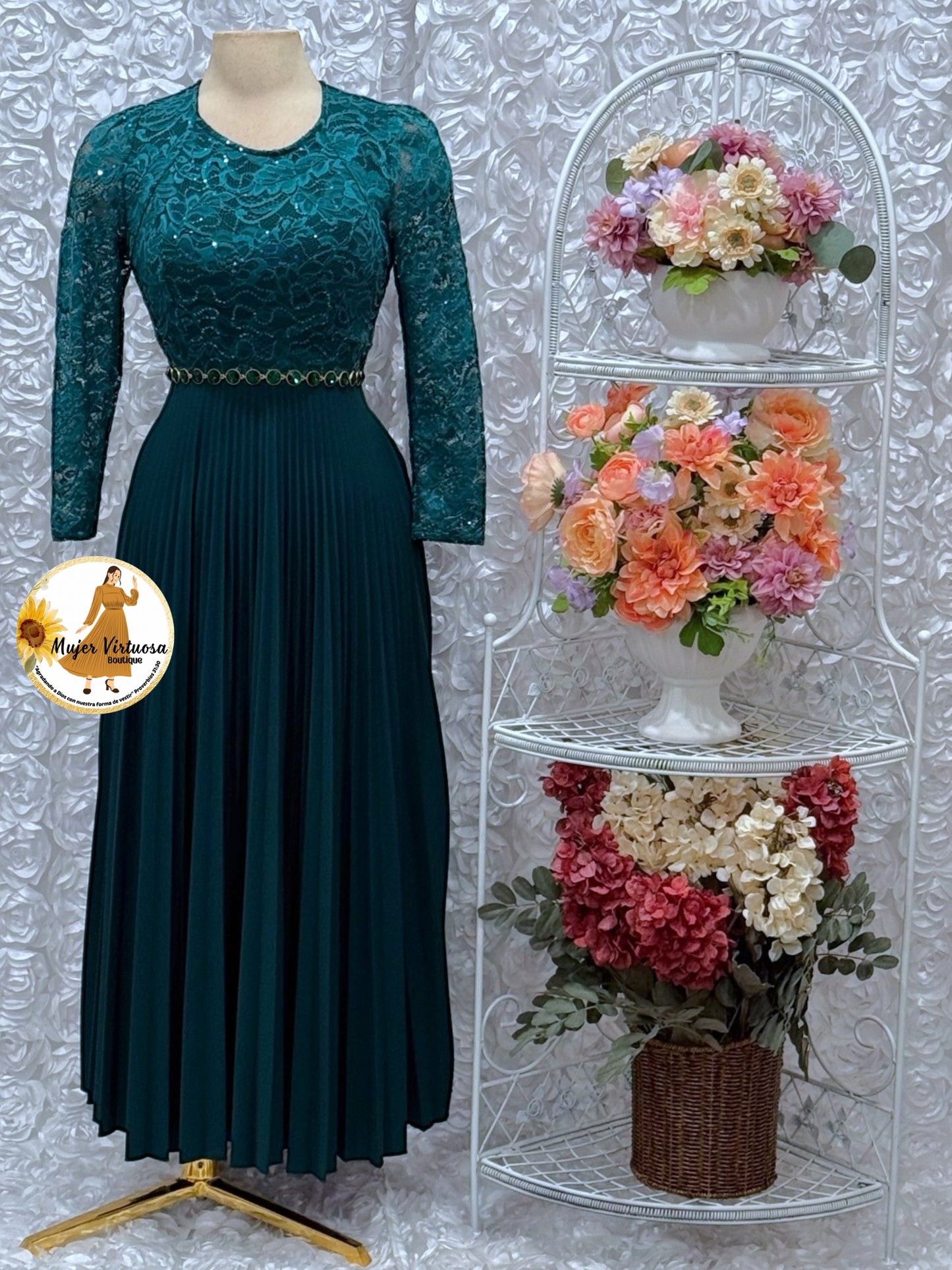 Arely Green Lace & Crepe Dress