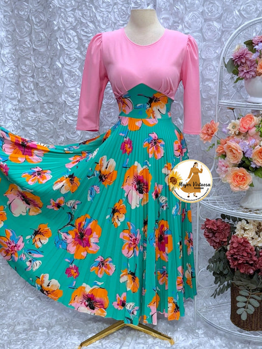 Cristel Pink & Aqua Floral Dress