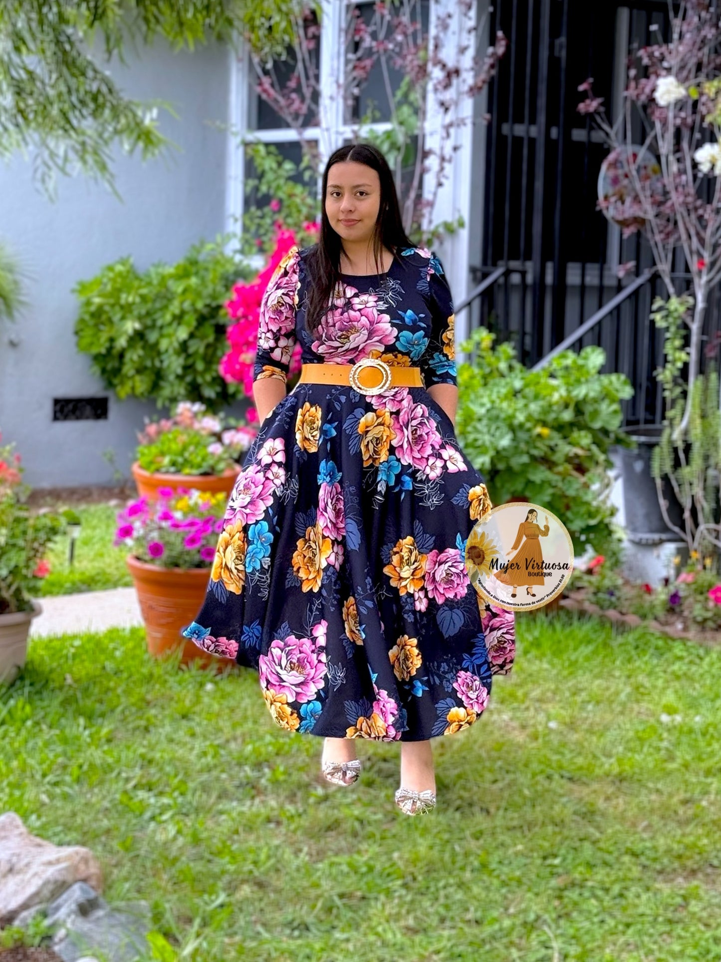 Eunice Navy & Roses Dress