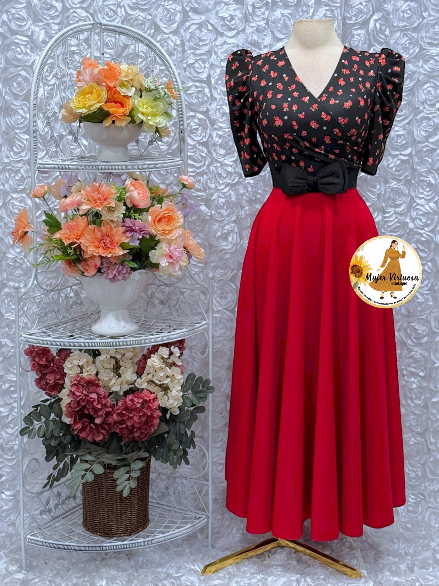 Susan Black & Red Floral Dress