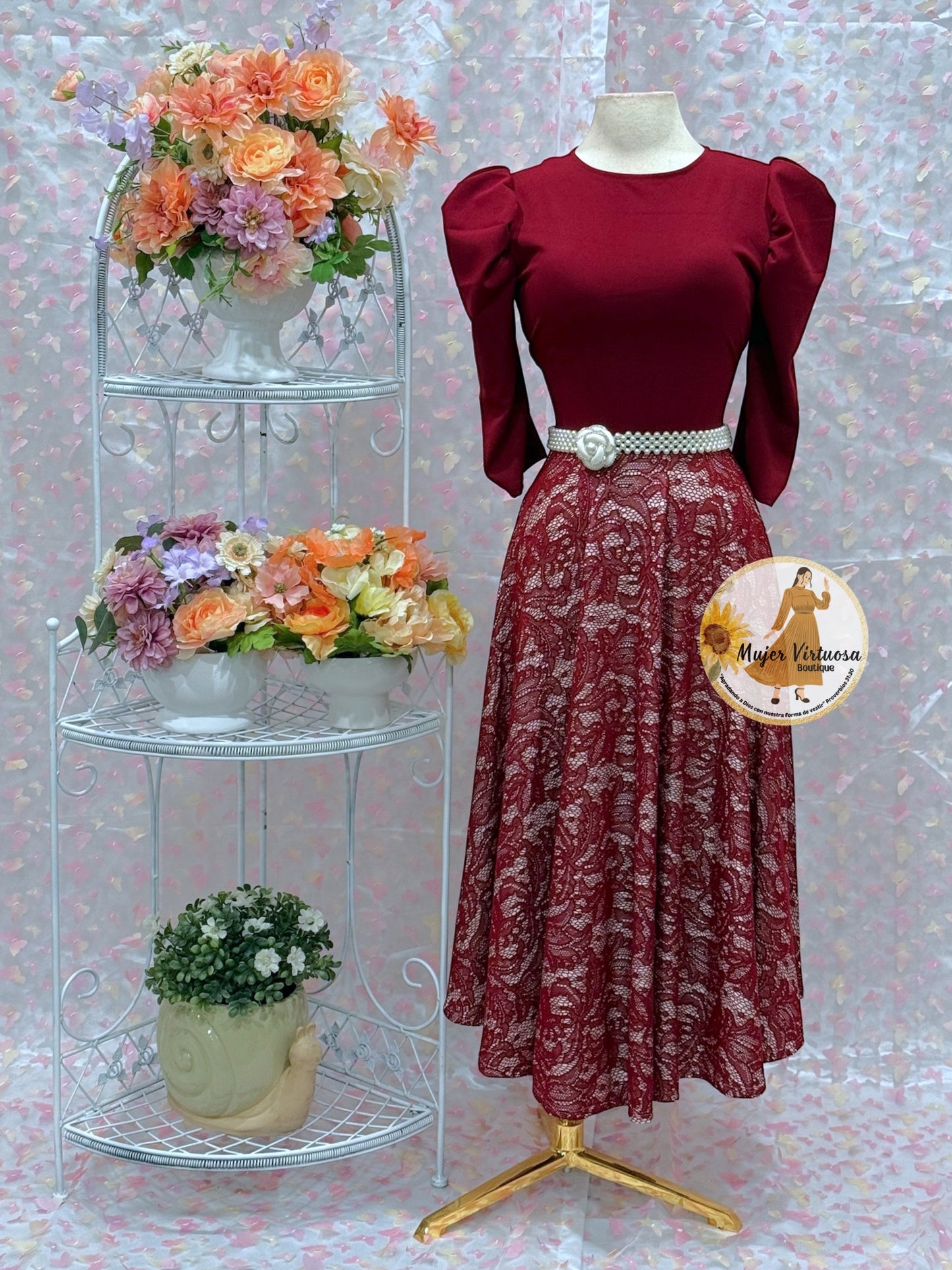 Burgundy Lace Midi Dress