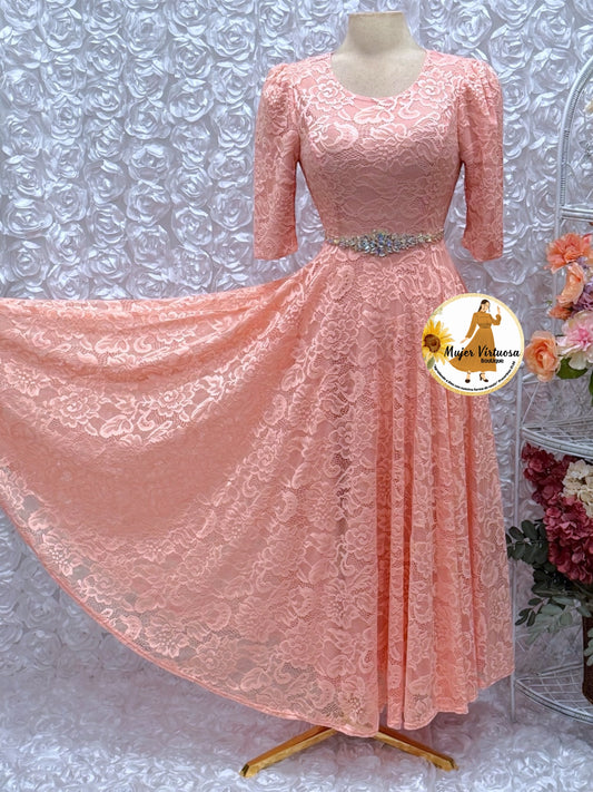 Camila Light Peach Lace Dress