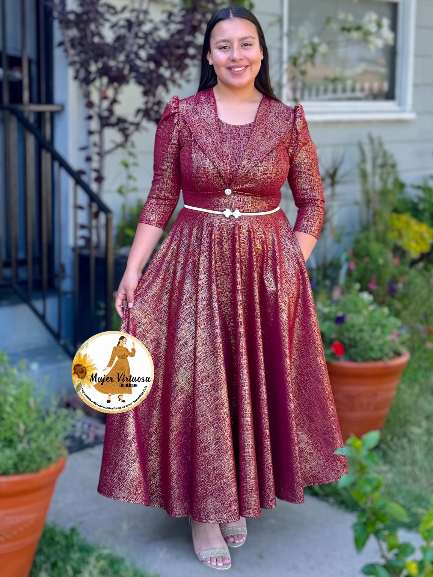 Astrid Burgundy & Gold Blazer Dress