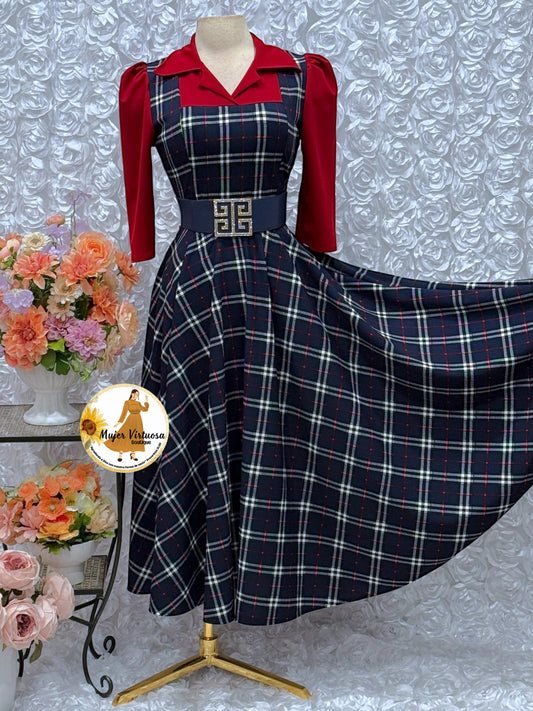 Red/Navy Plaid 2 in 1 Dress