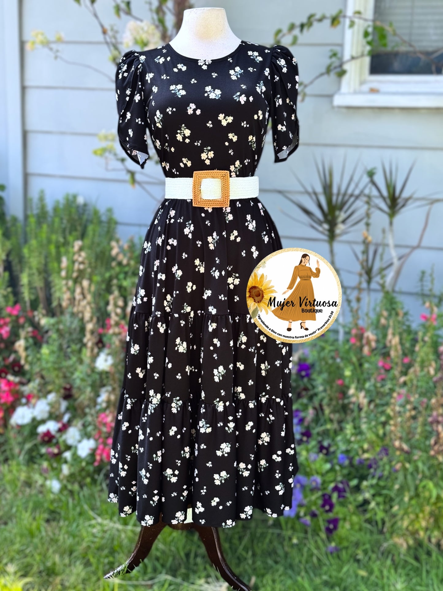 Abigail Black Three Tier Floral Dress