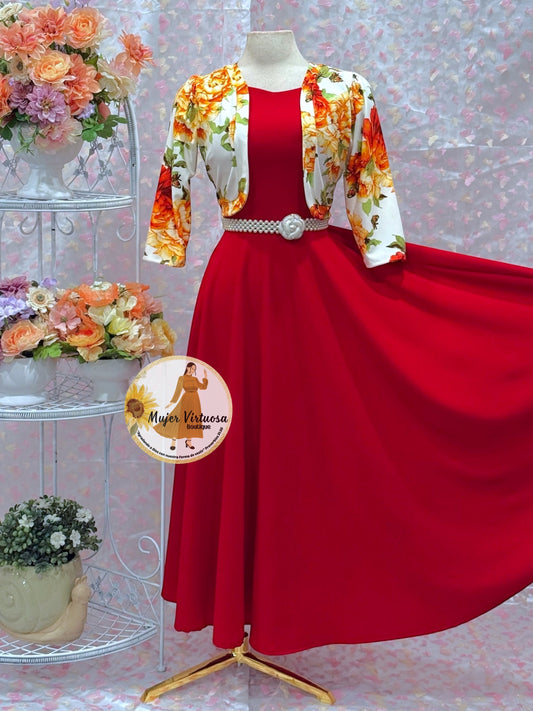 Red/White Blazer Floral Dress