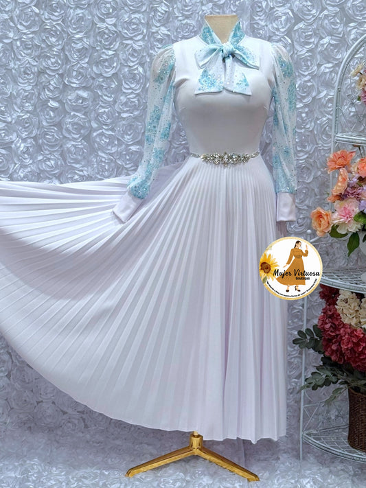 Brenda White & Aqua Dress