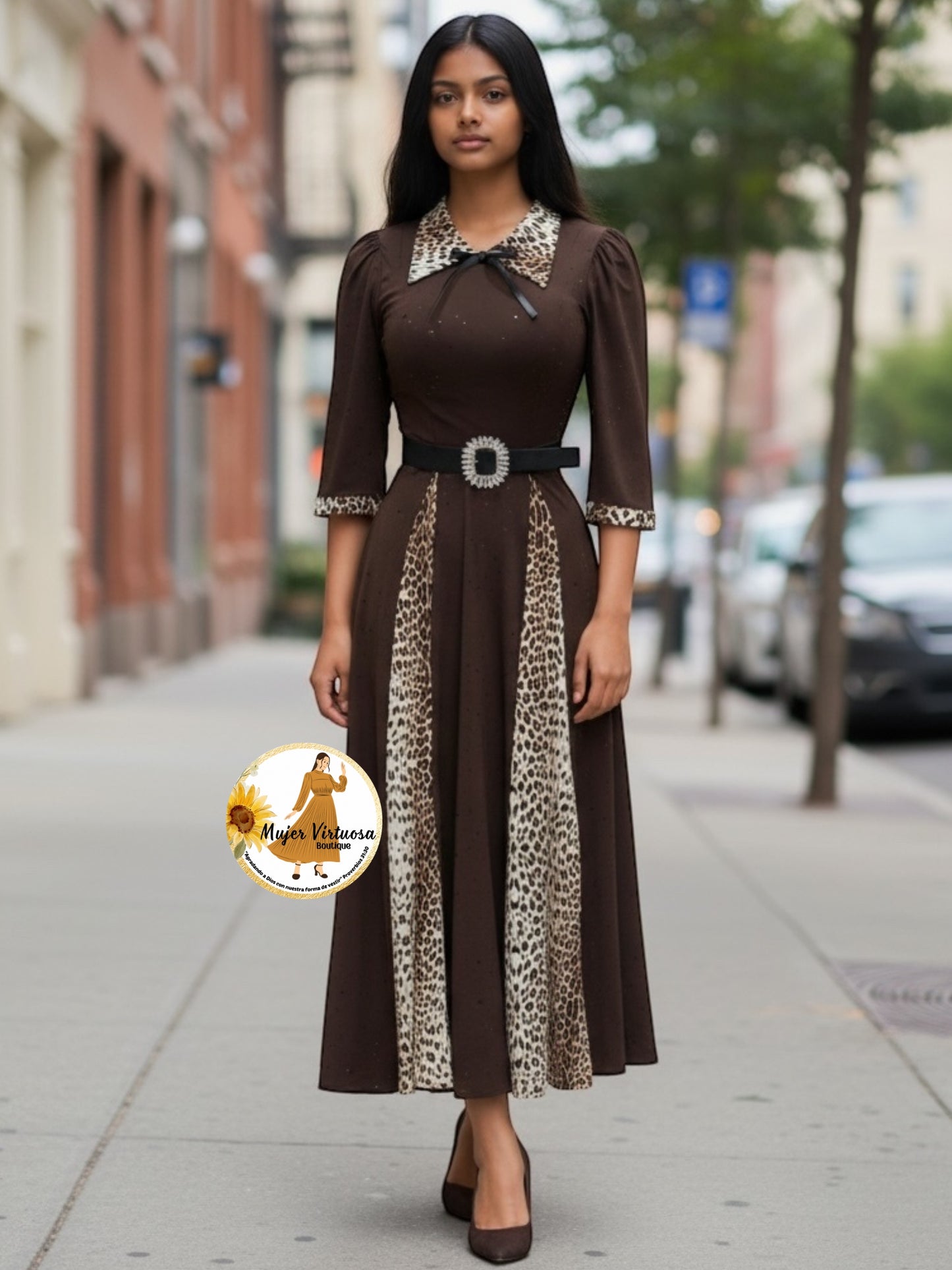 Victoria Brown & Animal Print Sequin Dress