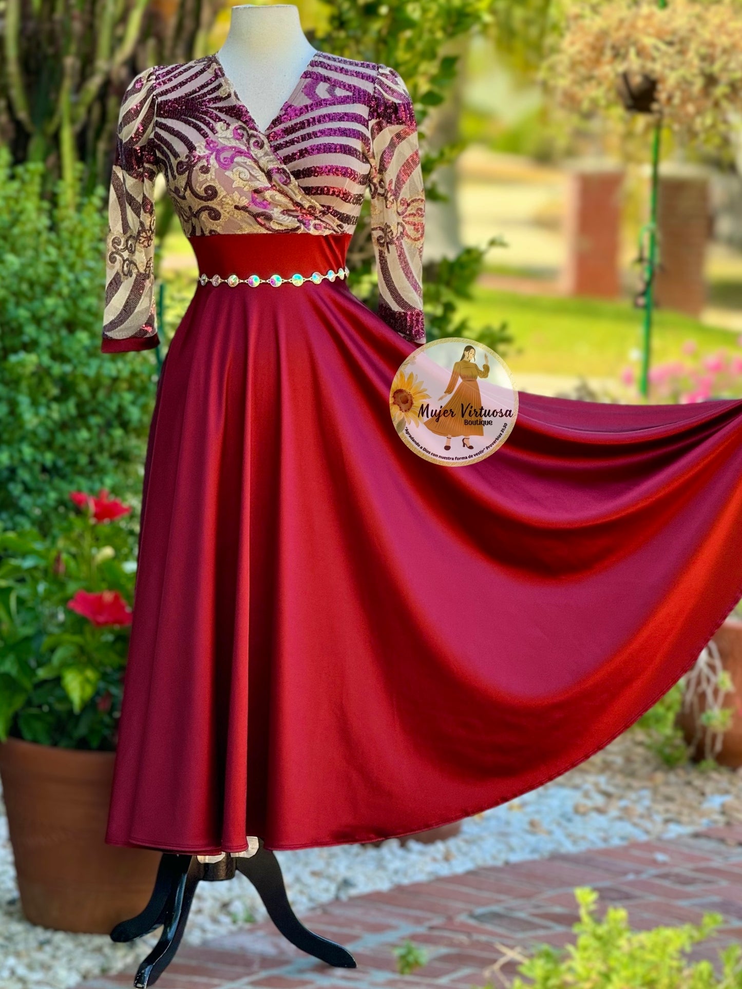 Cecilia Burgundy Satin Dress