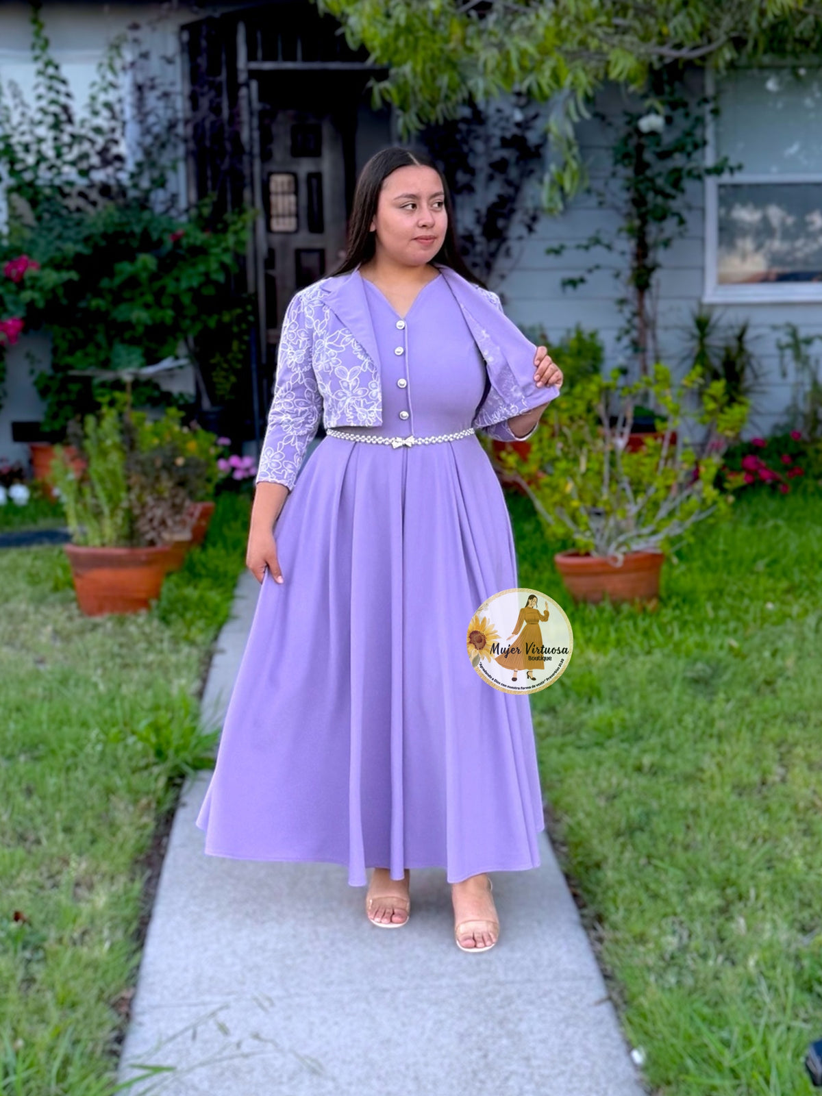 Linda Lilac Embroidered Dress