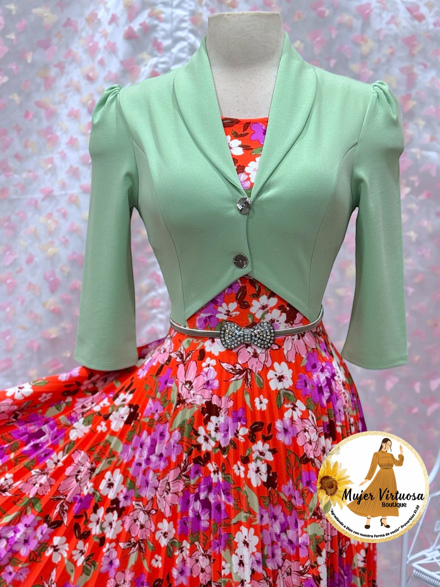 Milena Pistacho/Orange Pleated Dress