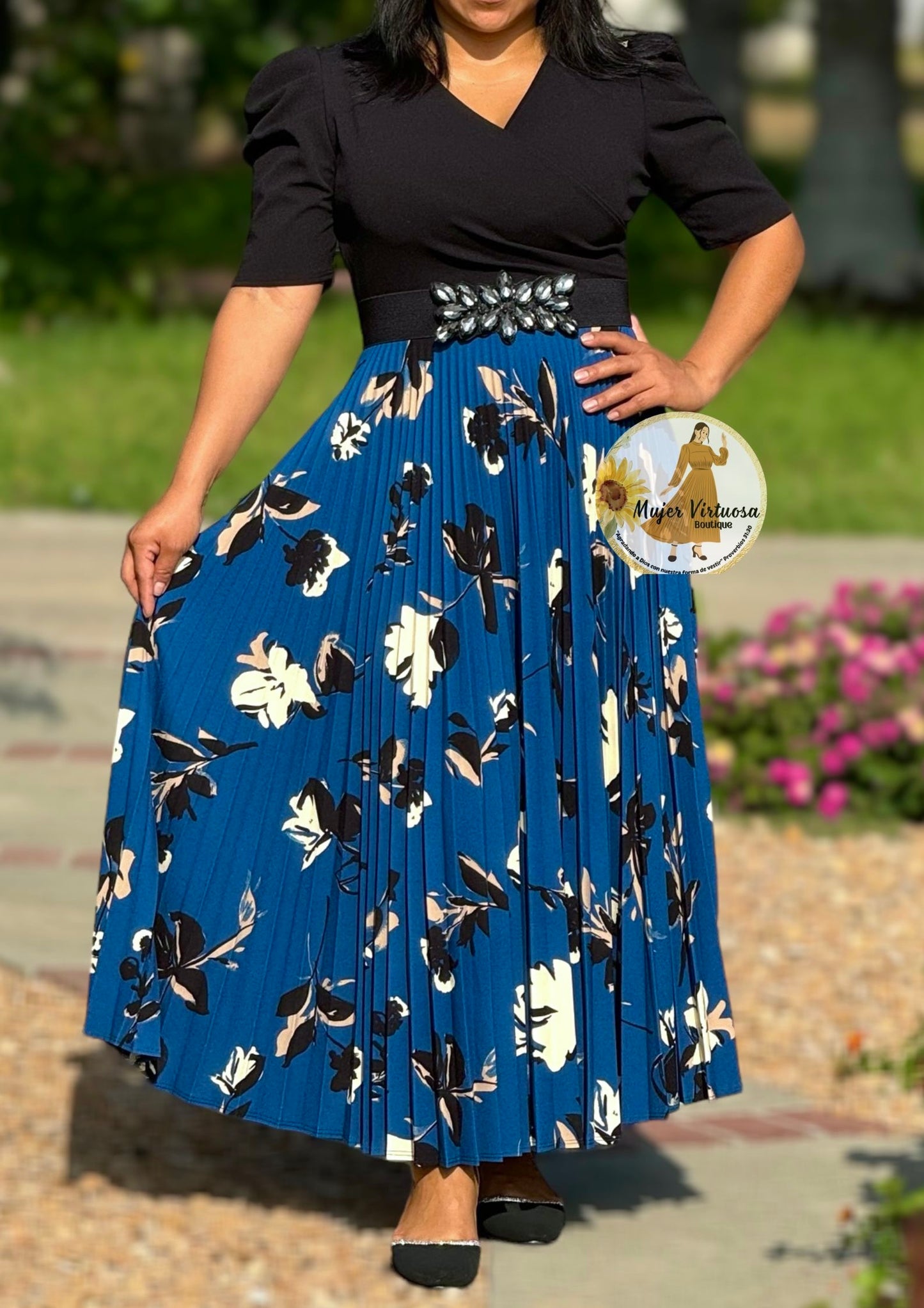 Jessica Black & Teal Floral Dress