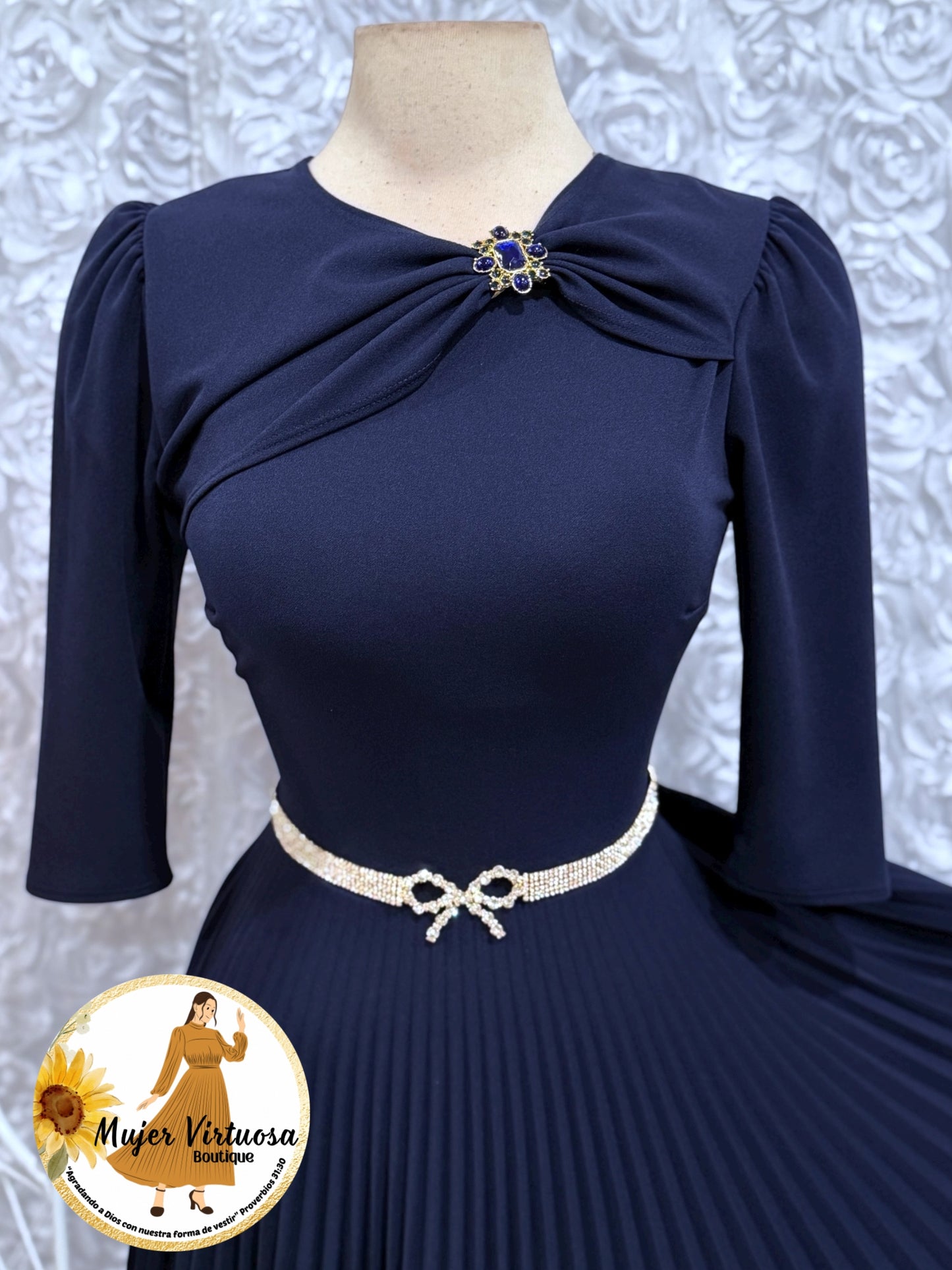 Rosalie Navy Pleated Dress