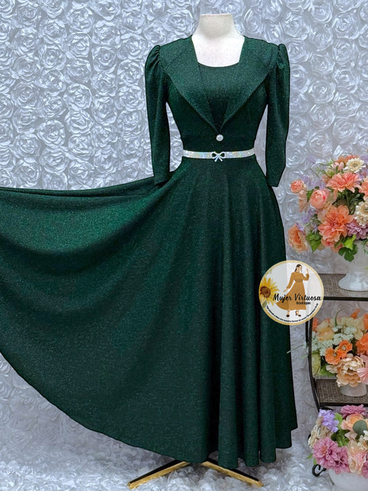 Astrid Black/Emerald Green Shiny Dress