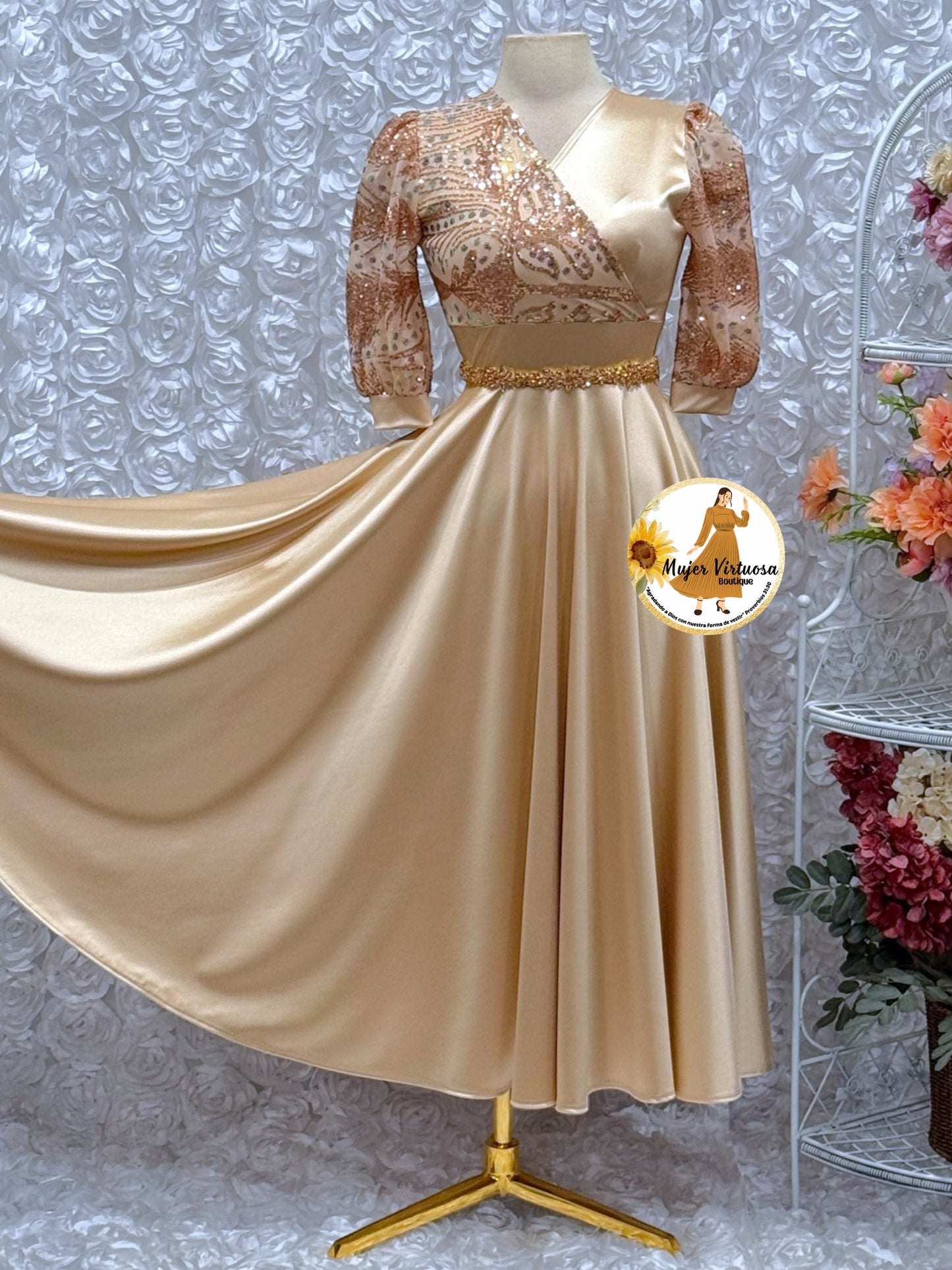 Charlotte Champagne Satin Dress