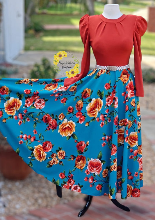 Eloisa Orange & Aqua Floral Dress