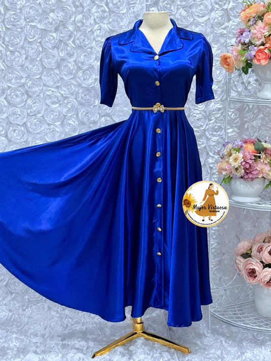 Jimena Royal Blue Satin Dress