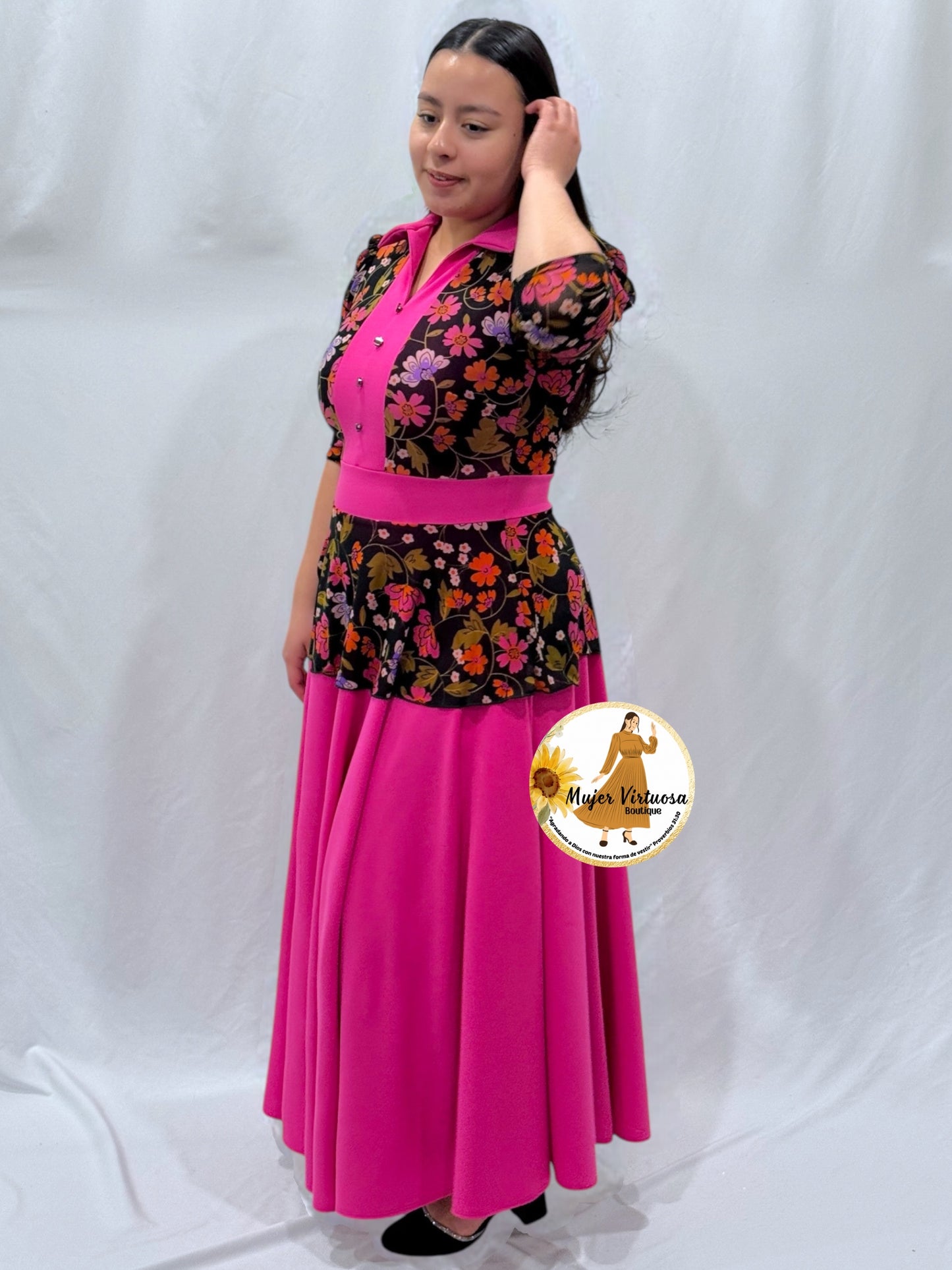 Analy Fucsia & Black Floral Dress