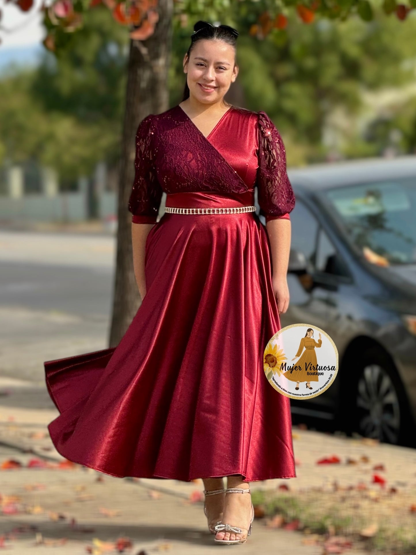 Charlotte Burgundy Satin Dress