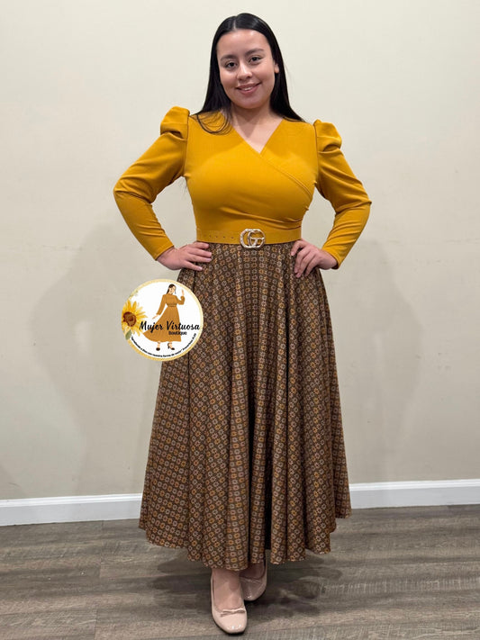 Larissa Mustard & Brown Floral Dress