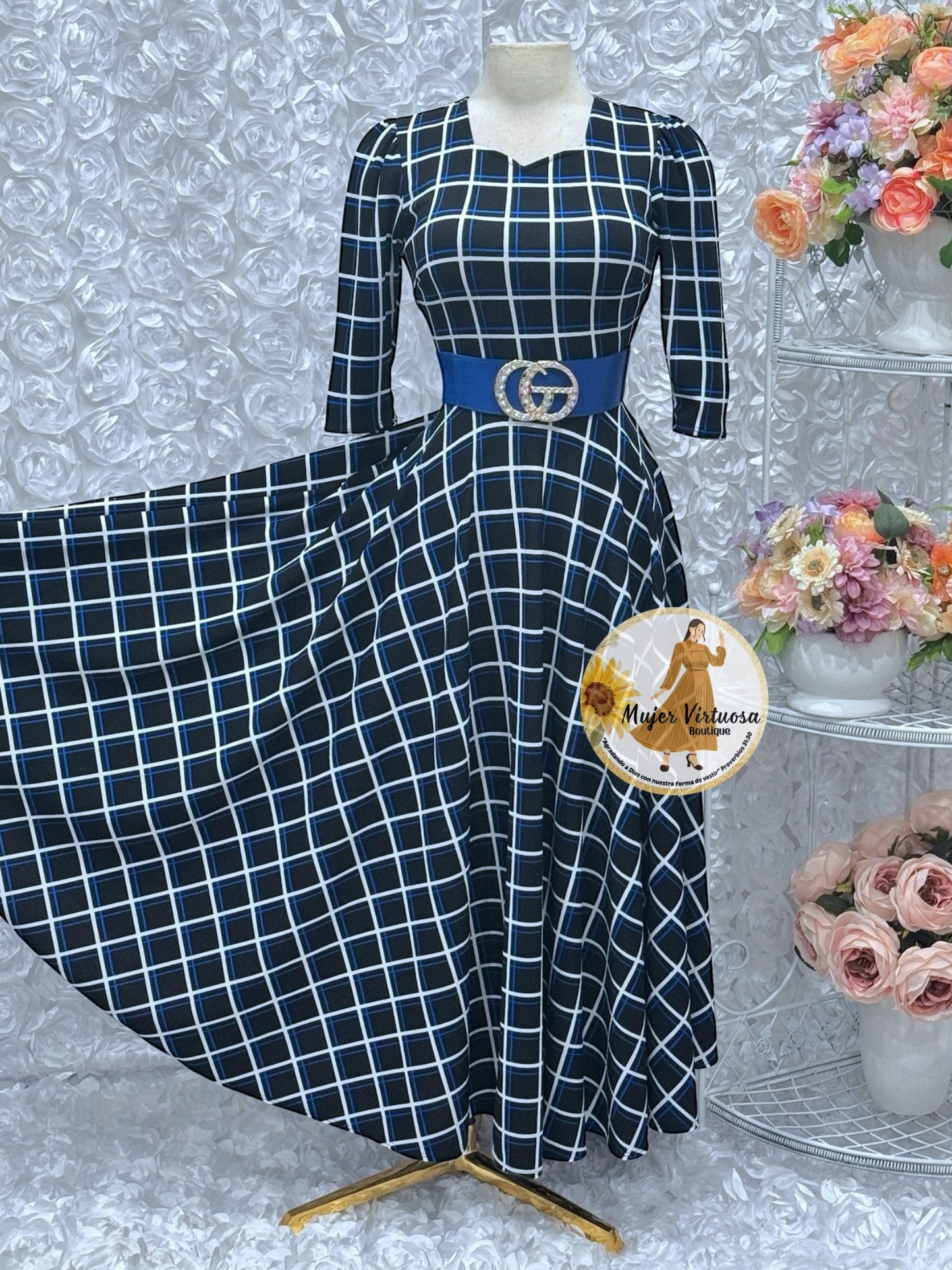Lucy Black/Blue Plaid Dress