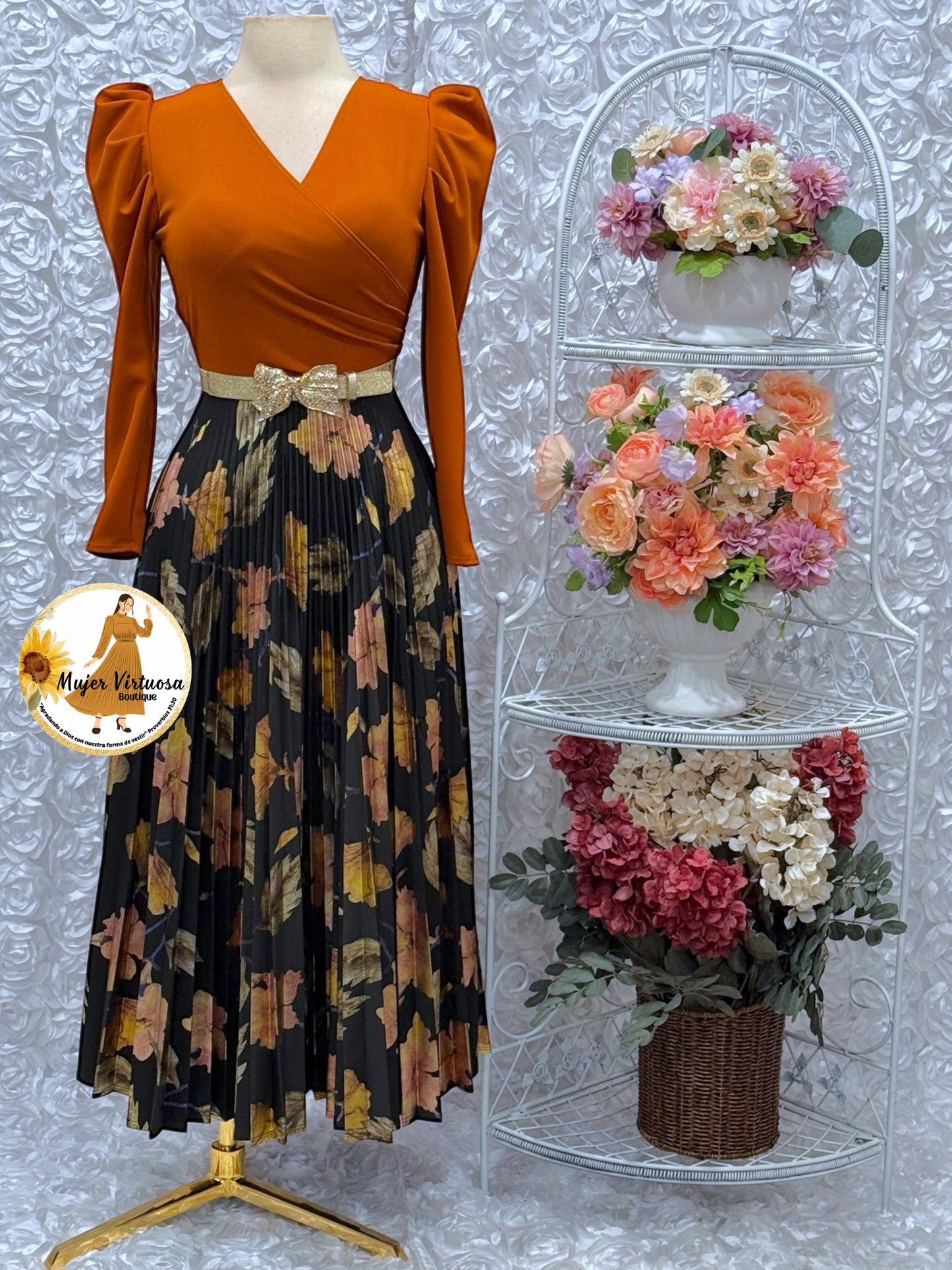 Yvette Rust & Black Foil Dress