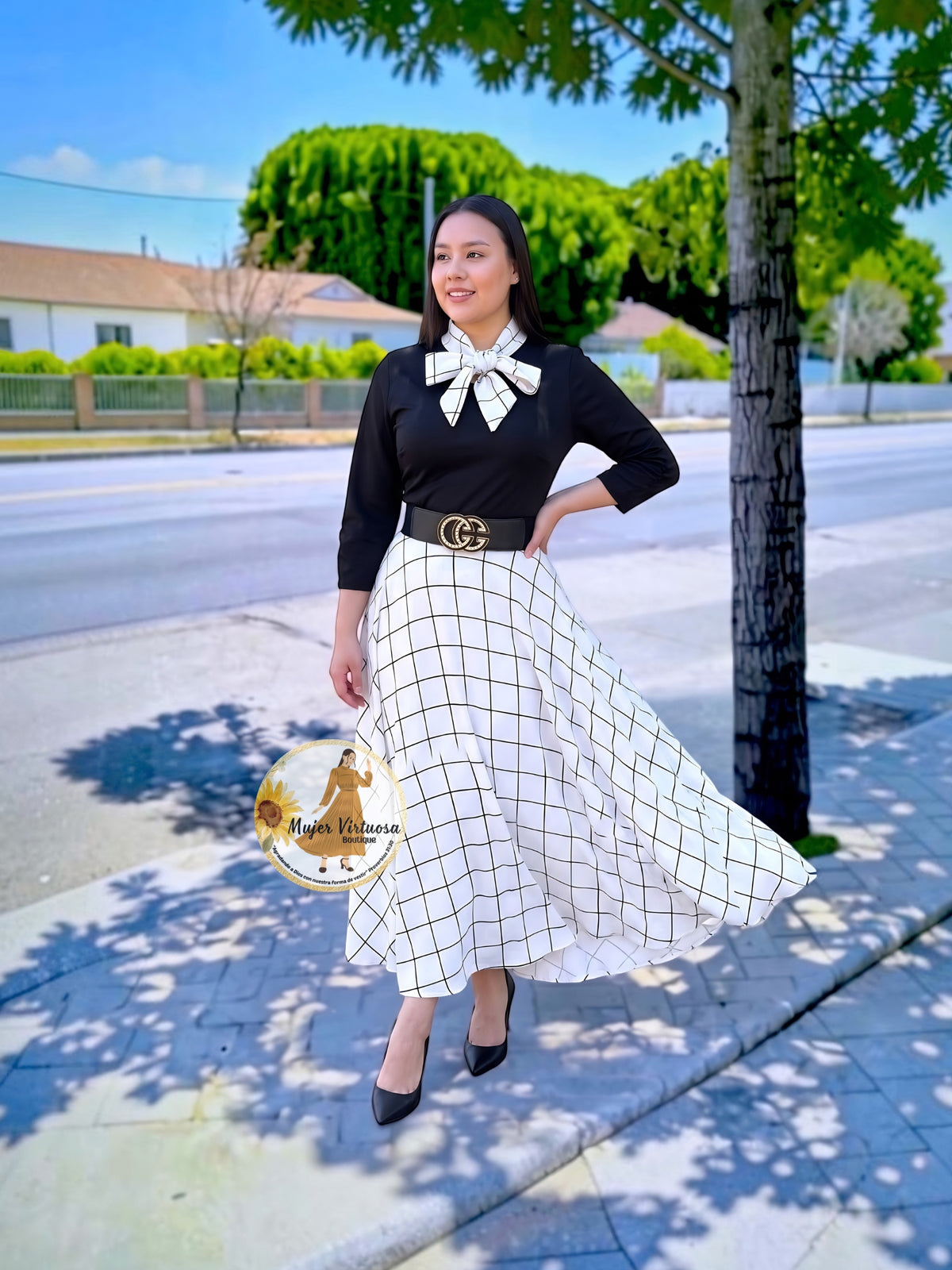 Anna Black & White Plaid Dress