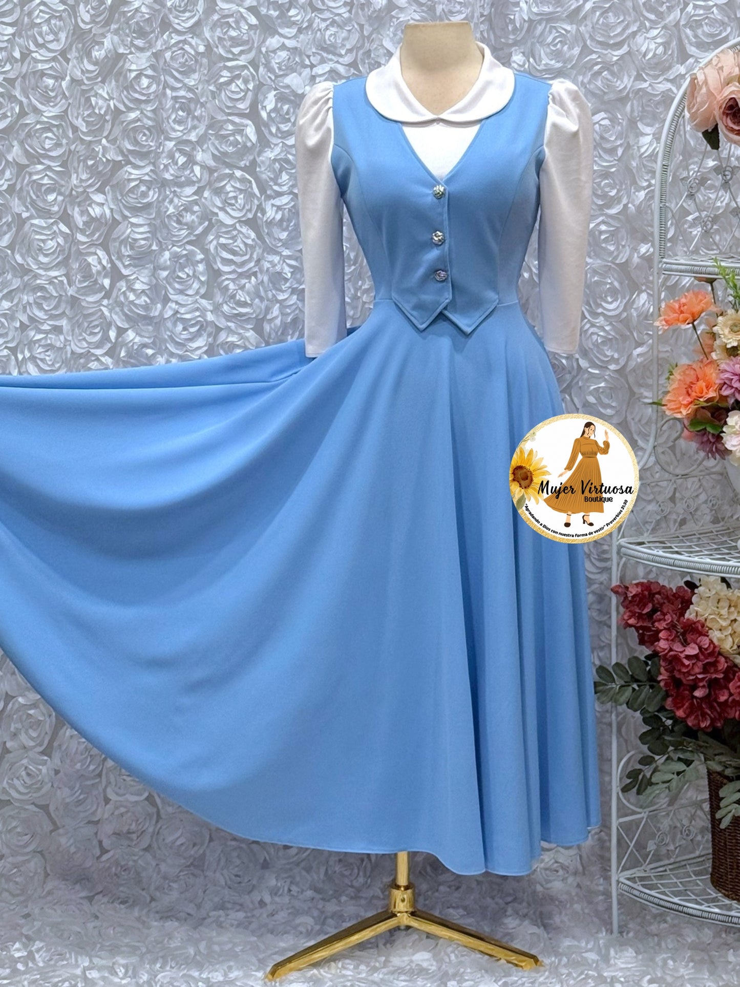 Sky Blue & White 2 in 1 Dress