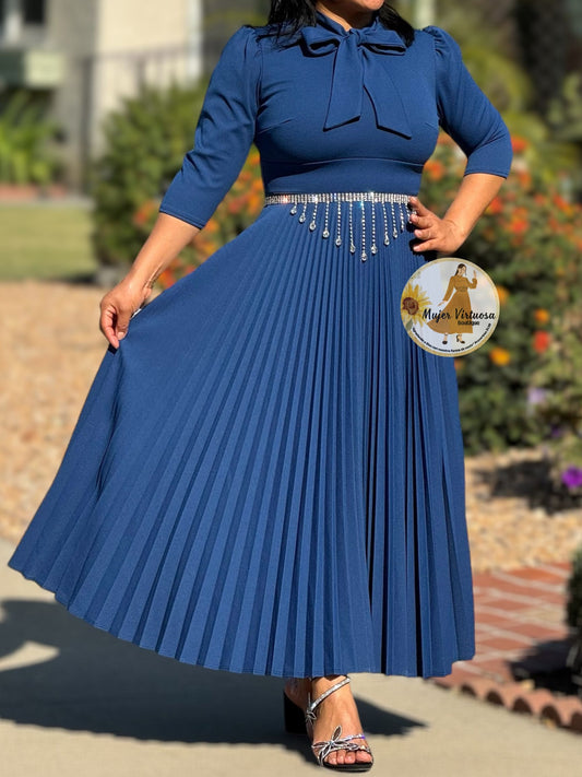 Melanie Teal Pleated Dress