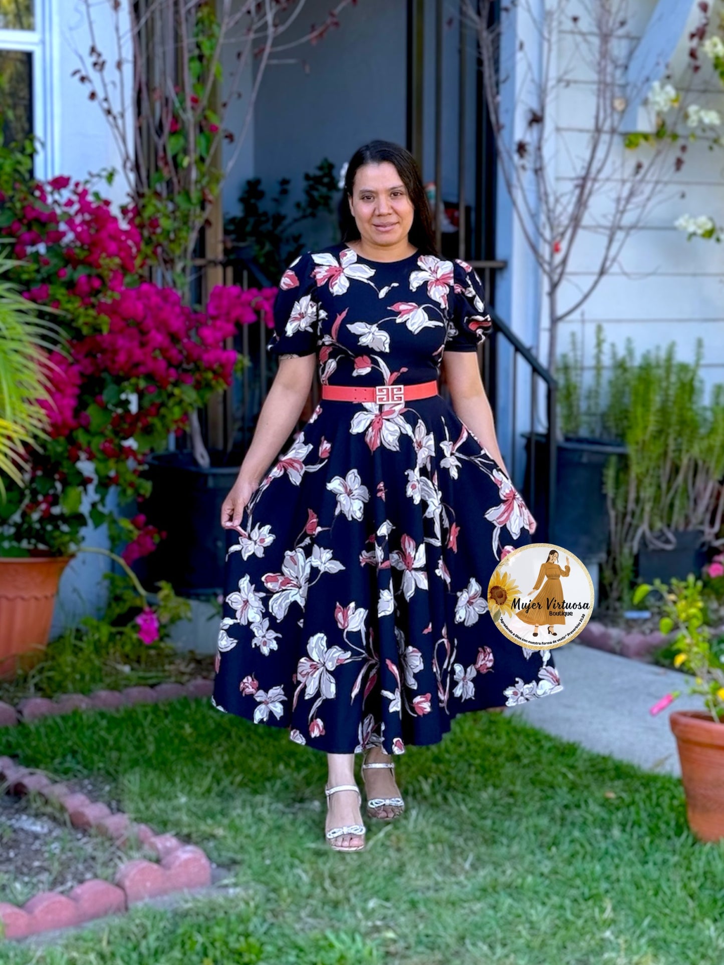 Vicky Navy Floral Midi Dress