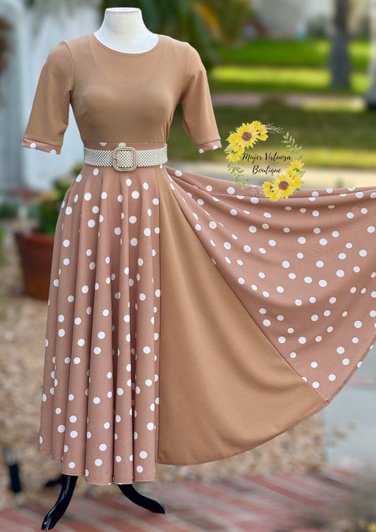 Andrea Mocha Polka Dot Dress