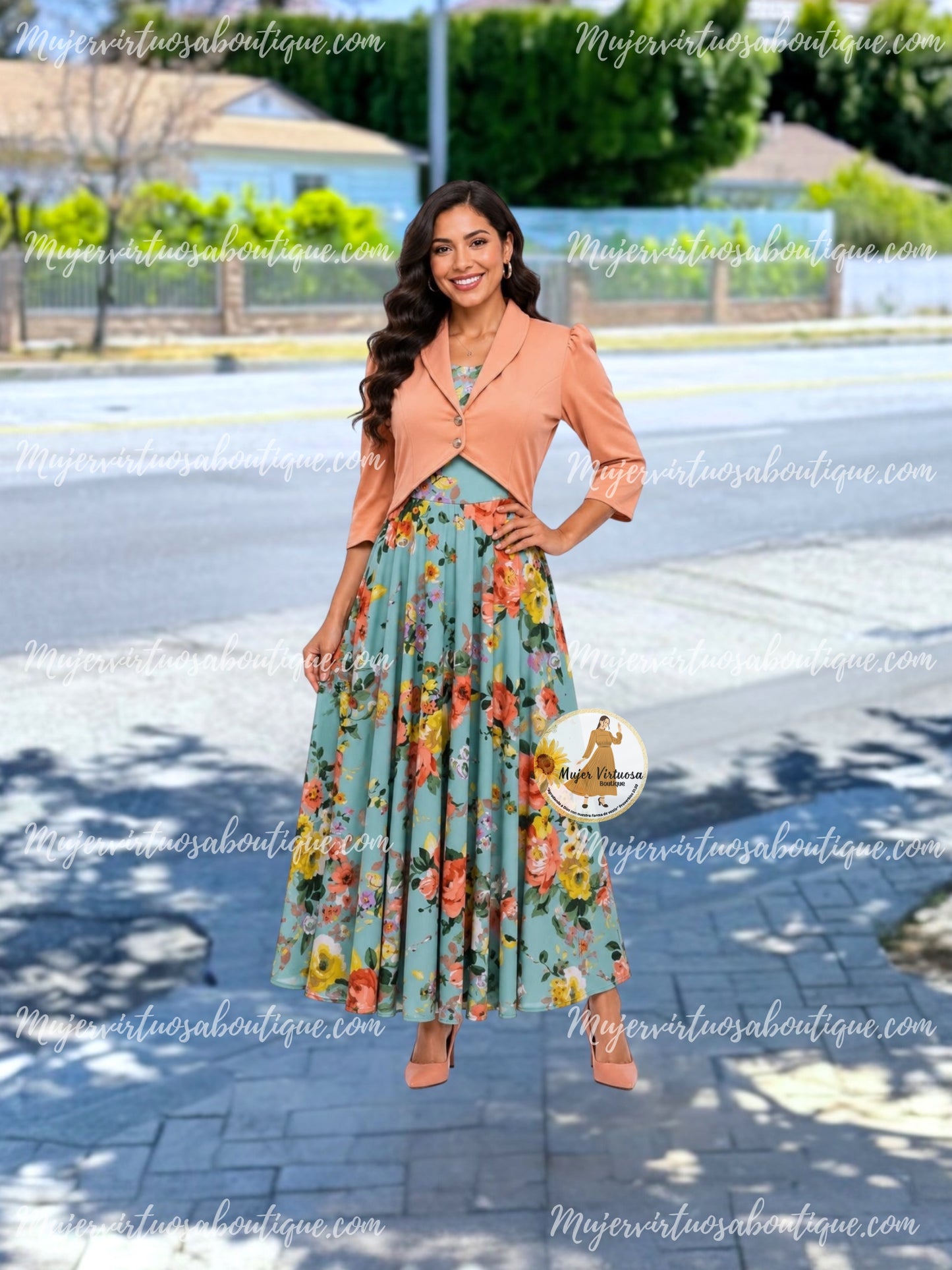 Irina Melon & Sage Floral Dress