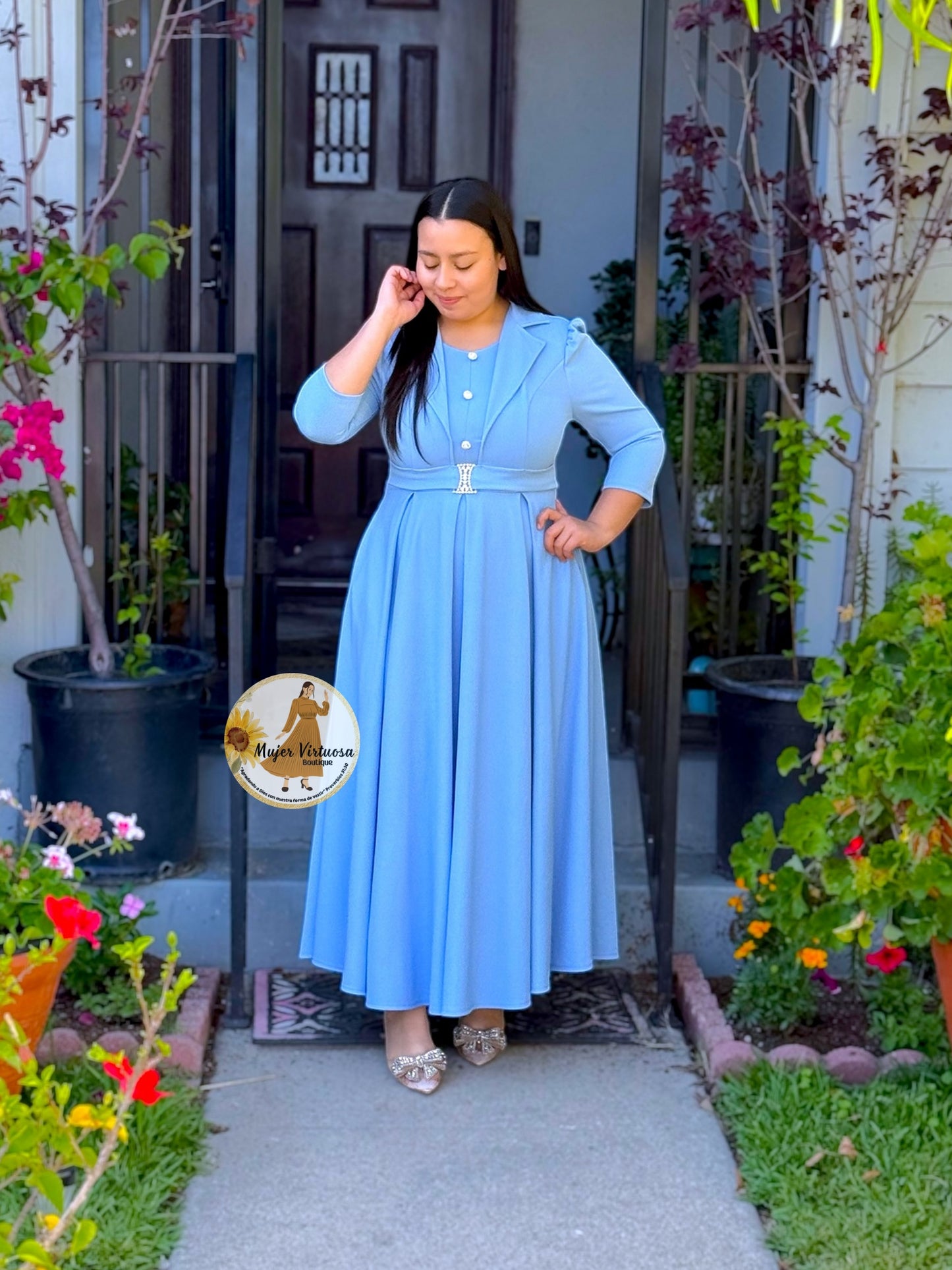 Mariana Sky Blue Pleats Dress