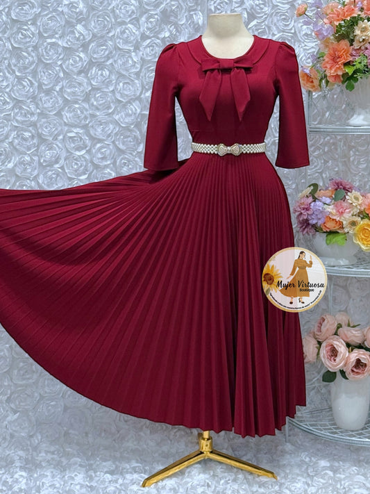 Agatha Burgundy Sailor Pleated Dress