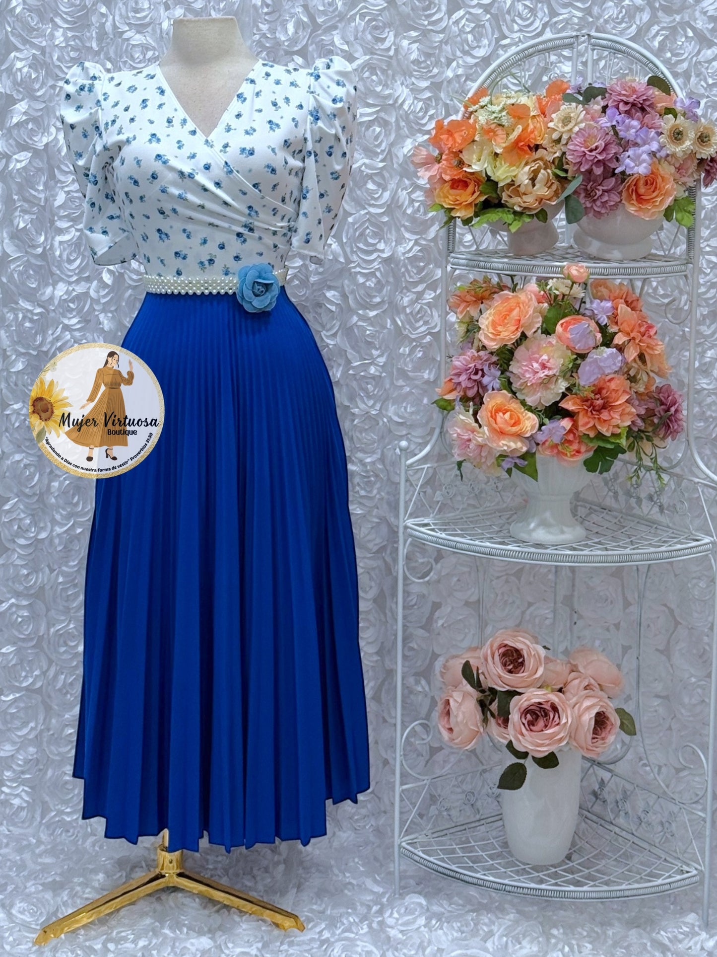 Jessica White/Royal Blue Floral Dress